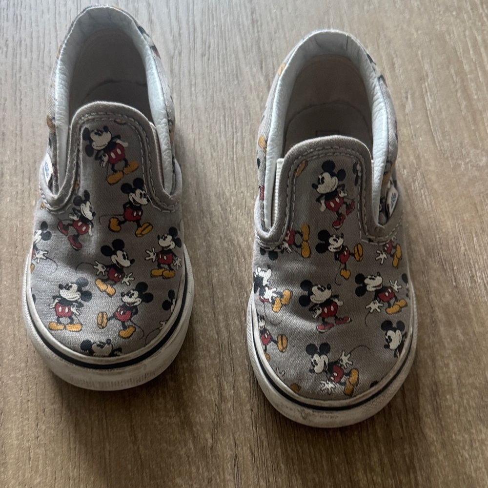 Vans Kids Mickey Mouse Slip-On Sneakers - Gray and Red